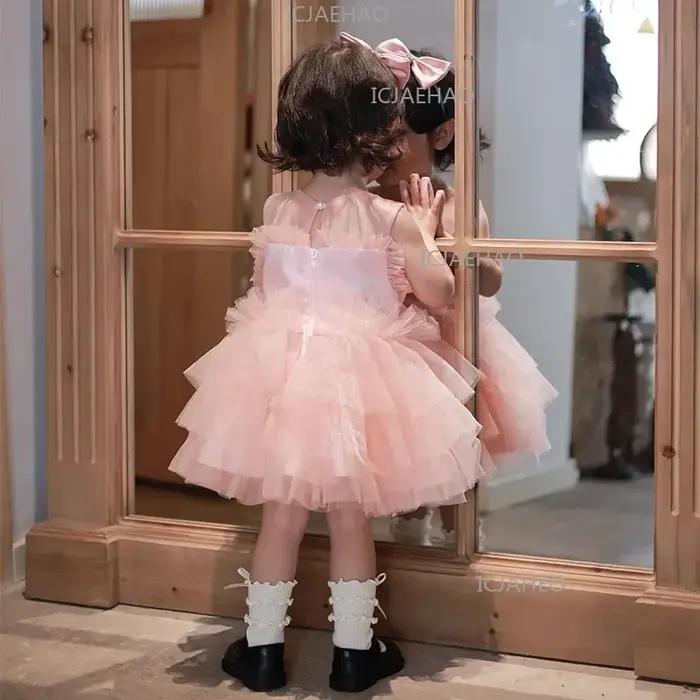 Robe de Premier Anniversaire pour Filles, Robe de Princesse Rose Pâle Premium, Robe de Demoiselle d'