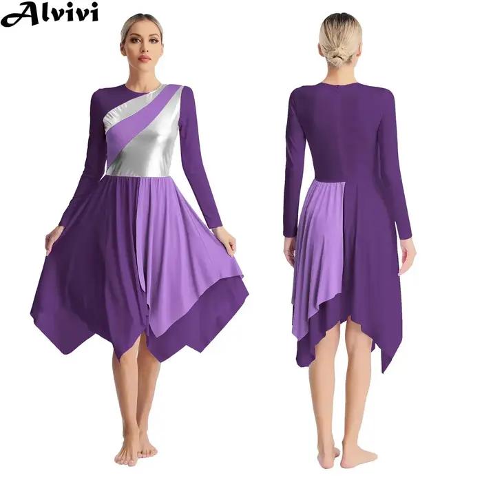 Robe de danse lyrique moderne à manches longues pour femmes, vêtements de danse pour salle de bal, c
