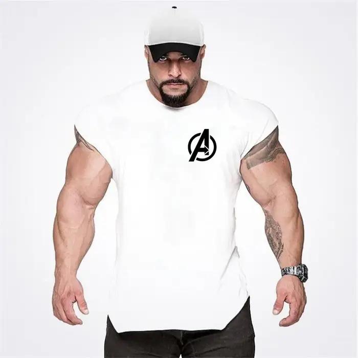 Chemise musculation homme ourlet incurvé fibre coton stringer gym fitness été 2023