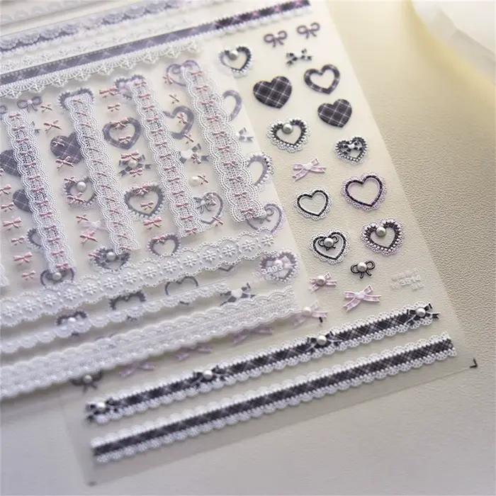 Autocollants pour Nail Art en dentelle, Relief 5D Kawaii, treillis japonais doux et Cool, décalcoman