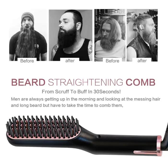 Peigne chauffant pour hommes, lisseur électrique à ions négatifs, brosse à lisser les cheveux, utili