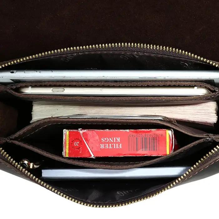 Grand portefeuille en cuir véritable pour homme, pocommuniste de jour, sac à main de style vintage,
