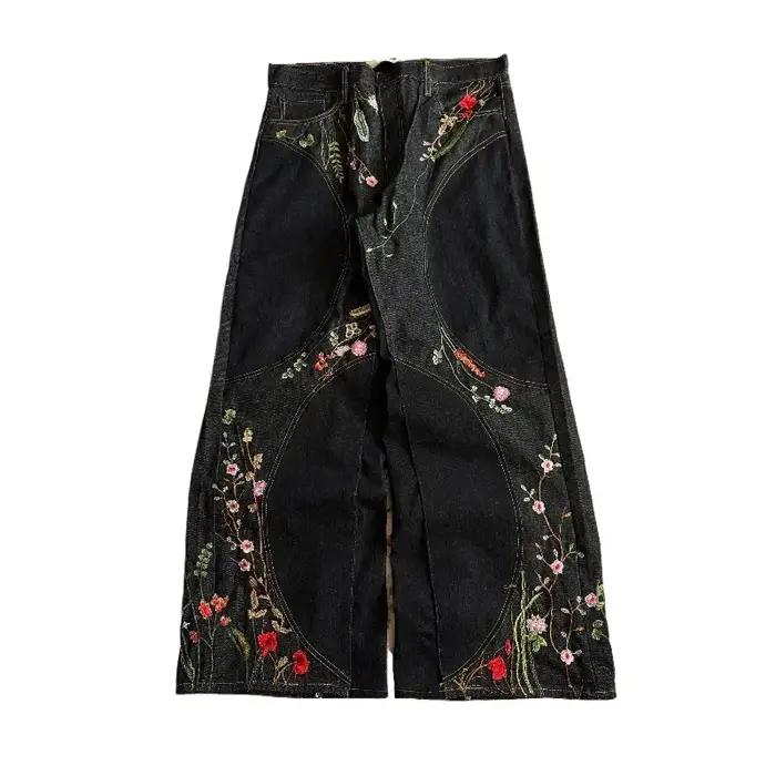 Nouveau jean baggy Y2K Harajuku Streetwear rétro à fleurs, broderie florale tendance, coutures épuré