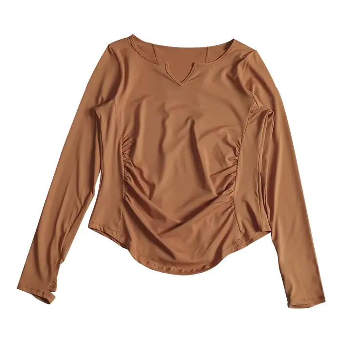 Haut de sport pour femmes vêtements de yoga fitness séchage rapide manches longues col en V printemps été pilates activité physique occasionnels