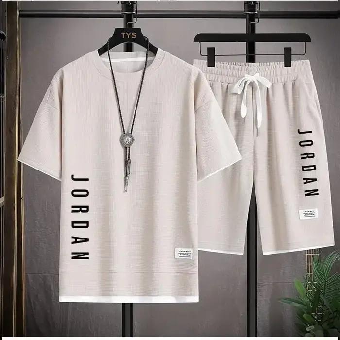 Ensemble T-shirt + short élégant et décontracté pour hommes, ensemble de sport, ample, confortable,