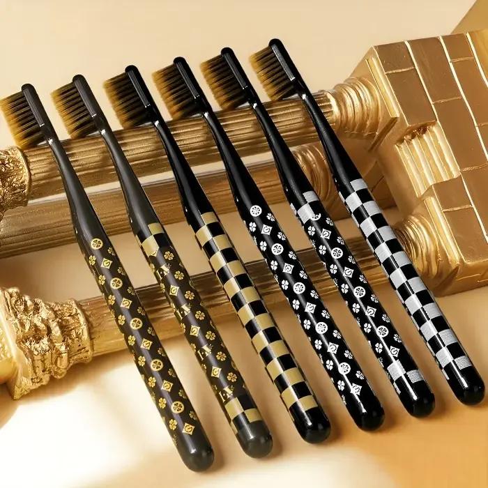 6 dans une boîte ; Brosse à dents à poils souples de haute qualité, manche en soie fine de luxe, têt