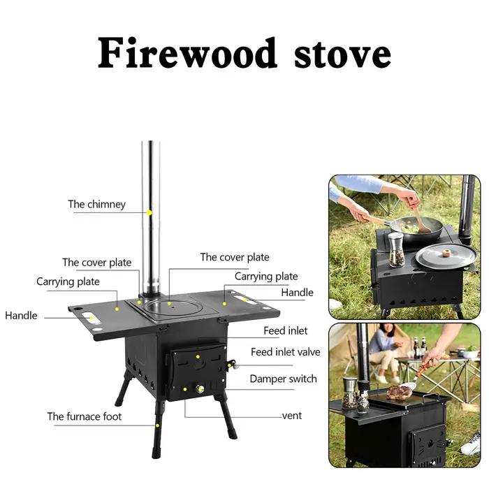Poêle à bois portable pour camping en plein air, cuisinière de pique-nique, chauffage pliant, combus