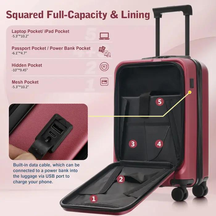 Ensemble de bagages 5 pièces avec ouverture frontale, valises rigides extensibles avec double roulet