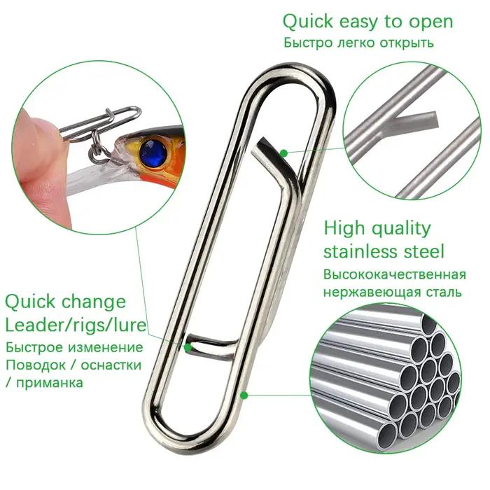 DNDYUJU 30-100 pièces 304 acier inoxydable leurre de pêche Snap pêche pivotant Interlock belle broch