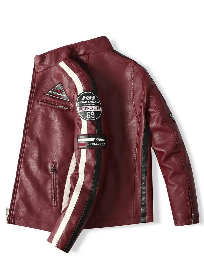 Combinaison de course de moto pour hommes, veste de couleur avec étiquette en cuir PU