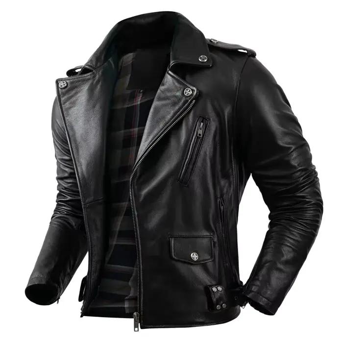 Veste en cuir de vachette véritable pour hommes, manteau de motard, vêtements d'équitation, mode aut