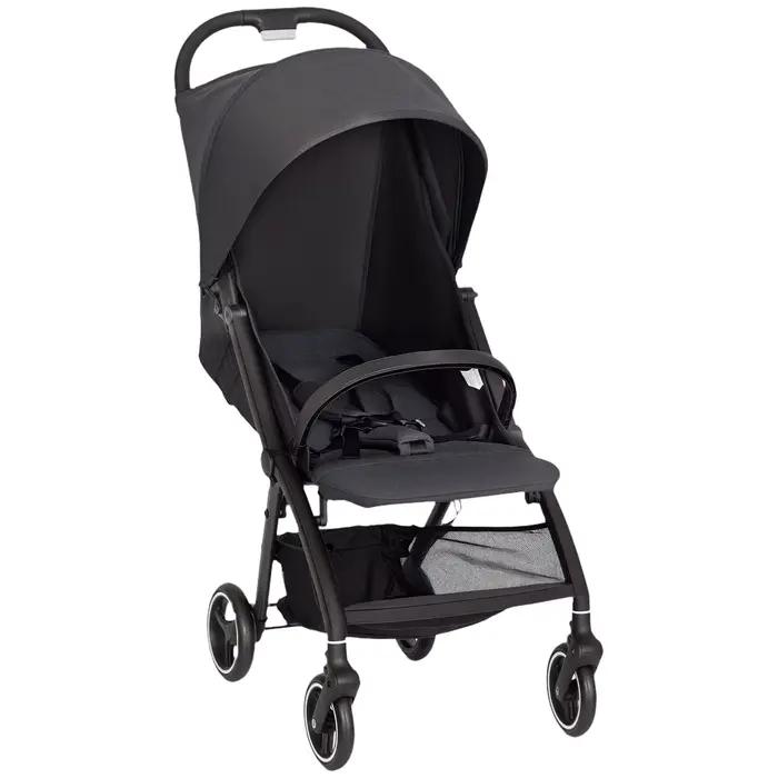 Poussette pliable pour bébé avec dossier inclinable, repose-pieds réglable, capote, panier, harnais,
