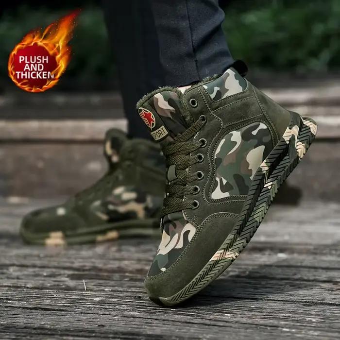 Baskets montantes en toile camouflage pour hommes, chaussures de marche décontractées à lacets, anti