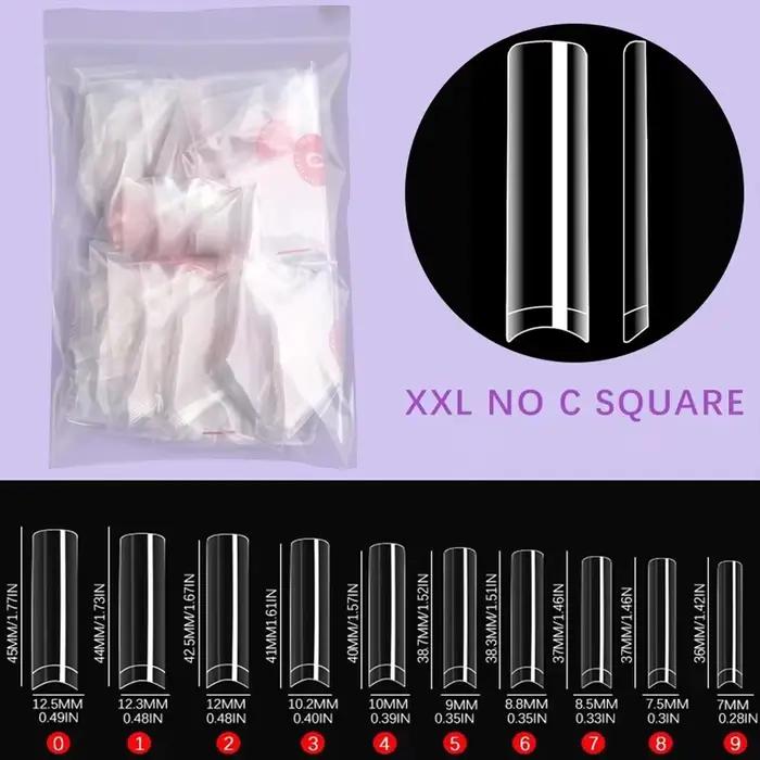 500 embouts d'ongles sans courbe C XXL, ensemble professionnel, pointes d'ongles transparentes carré