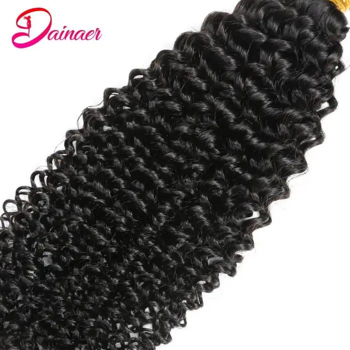 Mèches Mongoles Naturelles Remy Crépues et Bouclées, Extension de Cheveux Humains Afro avec Fermetur