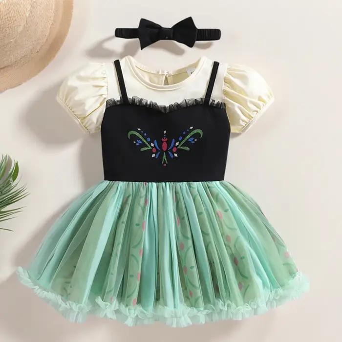 Robe de combinaison pour bébé fille, barboteuse de princesse avec bandeaux, vêtements pour enfants,