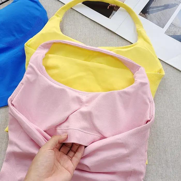 Bralette dos nu à col carré pour femme - Bretelles épaisses, coupe ajustée, coussinets amovibles, id