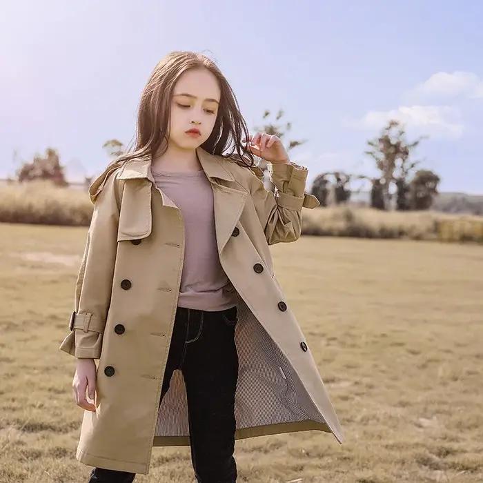 Trench-coat long pour adolescentes de 4 à 13 ans, nouvelle mode, veste coupe-vent de Style anglais p