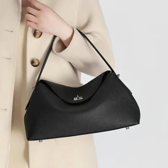 Sac de shopping décontracté de grande capacité en cuir de vache de haute qualité pour femmes, sac à