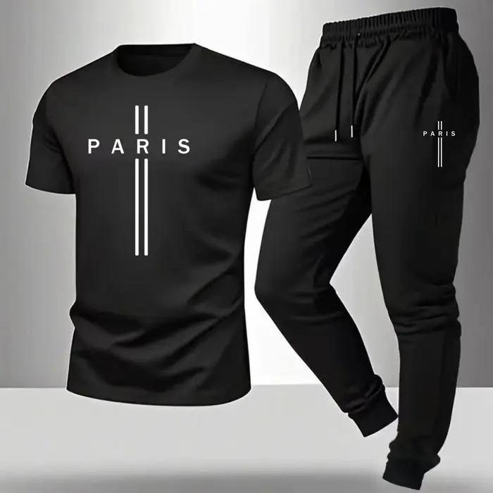 Ensemble t-shirt à manches courtes et pantalon décontracté d'été pour homme, imprimé Paris, ensemble