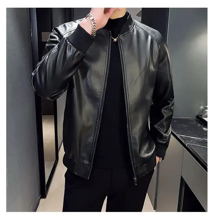 Nouvelle veste en similicuir pour homme, style motard, col montant, fermeture éclair, coupe ajustée,