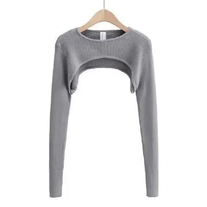 T-shirt tricoté à manches longues pour femmes, vêtements esthétiques Y2k, col rond, noir et blanc, S