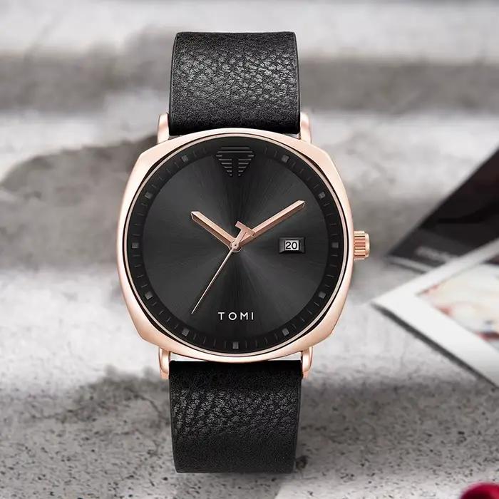 TOMI montre pour hommes minimaliste mode montre de sport calendrier cuir montre à quartz décontracté