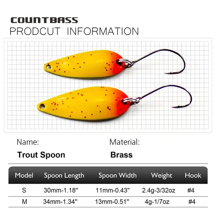 COUNTBASS cuillères à truite 2.4g et 4g leurres de pêche avec crochet unique appâts métalliques de c