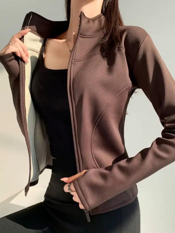 Veste slim fit femme manches longues - Manteau polaire chaud pour yoga, fitness et activités hivernales