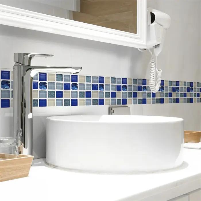 Mosaïque salle de bain taille ligne Stickers muraux imperméable Peel & Stick Art dosseret cuisine bu