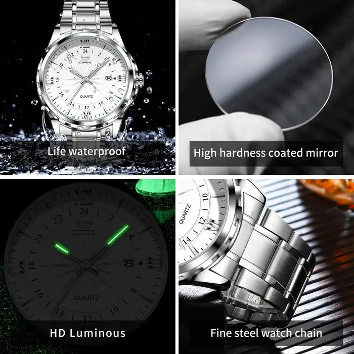 Montre à quartz pour hommes avec ceinture en acier de marque OPK à double calendrier 6003
