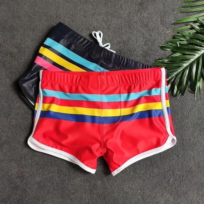 Maillot de bain à rayures pour hommes, shorts de surf et de plage, séchage rapide, boxer court, sous
