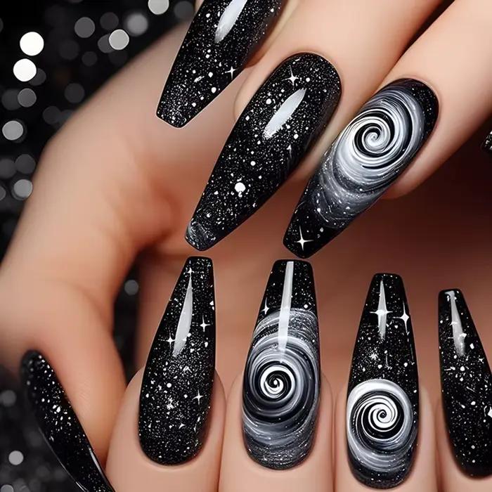 24 pièces/ensemble faux ongles mi-longs carrés ballet ongles conseils paillettes ciel étoilé lune ét