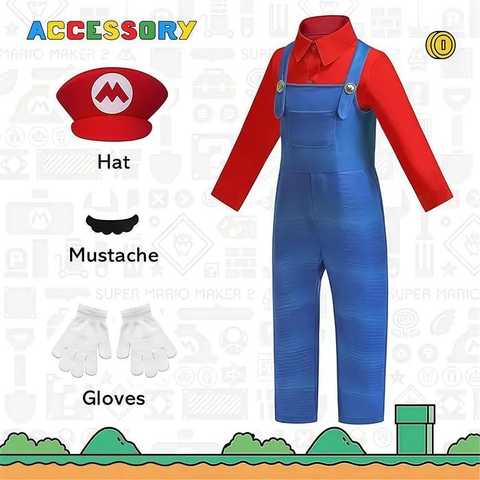 Costume de cosplay Luigi Bros Game Anime pour garçons, chemise et salopette avec accessoires pour en