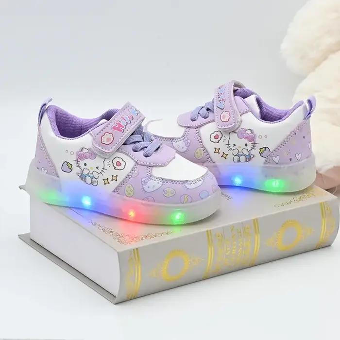 Chaussures décontractées d'été 2026 pour enfants, filles, à LED, motif dessin animé, en cuir PU, mod