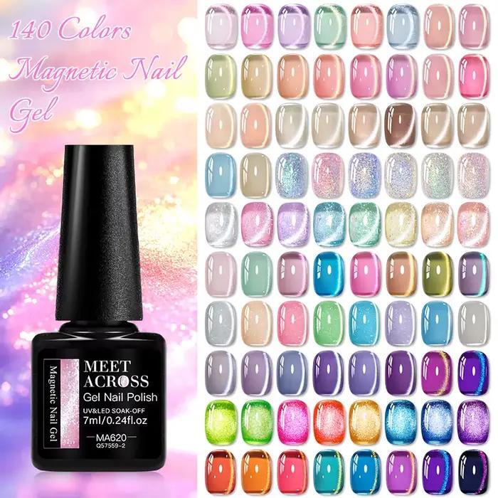 Vernis à ongles magnétique chat 140 couleurs, 7ml, holographique scintillant, galaxie LED UV, vernis