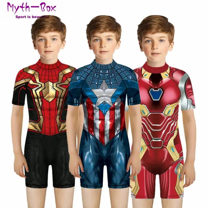 Enfants une pièce maillot de bain super-héros impression 3D combishort enfant à manches courtes mail