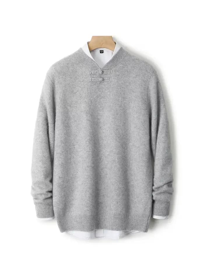Nouveaux hommes 100% laine mérinos pull manches longues col montant pull cachemire doux disque boucl