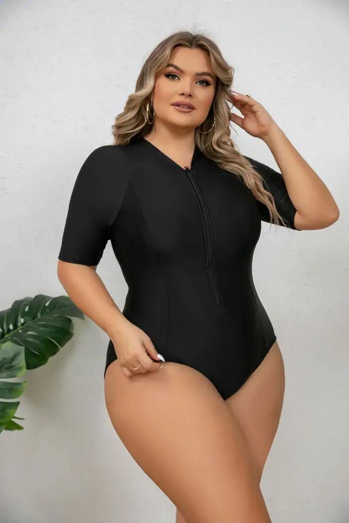 Maillot de bain de surf à manches courtes une pièce maillot de bain pour femmes grande taille Bikini