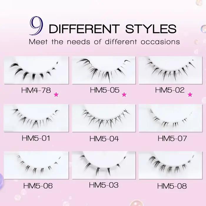 10 paires de cils inférieurs Manga, bande transparente, vaporeux, petite flamme sous les yeux, maqui