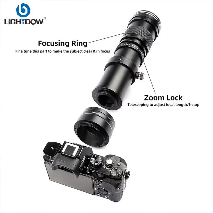 Lightdow 420-800mm F8.3-F16 Super téléobjectif à Zoom manuel avec anneau de montage en T pour object