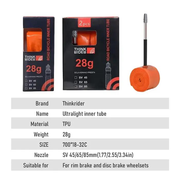 Chambre à air ThinkRider ultralégère 700x18 à 700x28 pneu de vélo de route en TPU avec valve française pour cyclistes performants