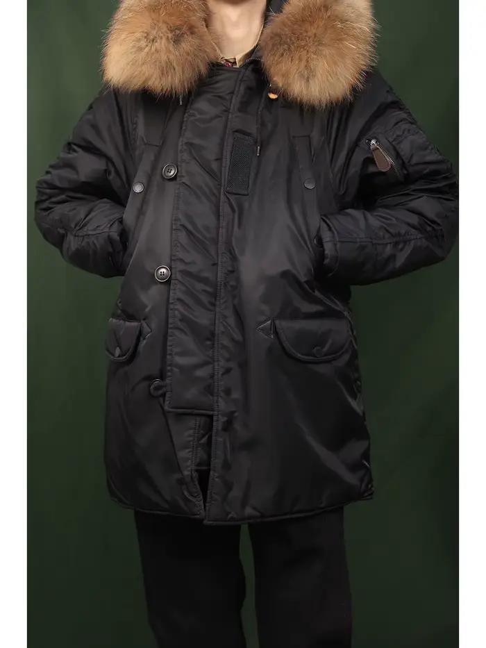 Parka N3B mi-longue à capuche en coton, veste de pilote, manteau d'hiver chaud avec col en fourrure