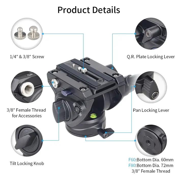 INNOREL – tête panoramique hydraulique F60/F80, fluide vidéo, plaque Q.R pour montage de caméras/cam