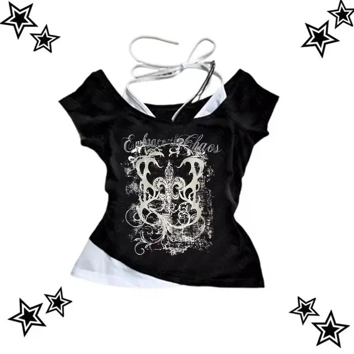 T-Shirt Punk Vintage des années 90 pour femmes, Streetwear d'été, Sexy, manches courtes, gothique, S