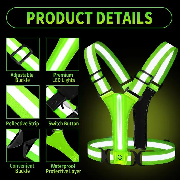 Gilet de course LED réfléchissant, Rechargeable par USB, gilet de sécurité pour cyclisme, haute visi