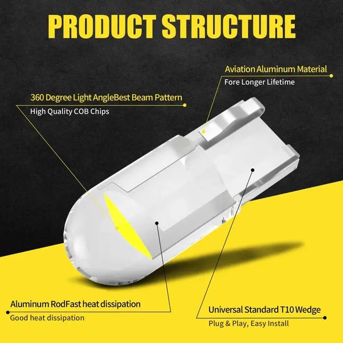 AILEO T10 LED W5W Canbus verre COB 6000k lecture dôme lampe marqueur cale plaque d'immatriculation a