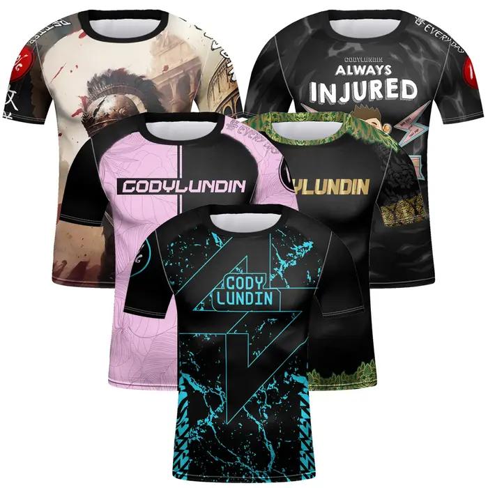 T-shirt de sport MMA BJJ Muay Thai pour enfants, manches courtes, jiu jitsu de boxe, séchage rapide,
