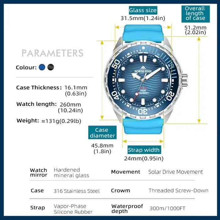 NORTH EDGE 2025 Nouvelle montre de plongée solaire TRITON pour hommes, montres à quartz de luxe pour