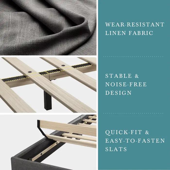 Cadre de lit en tissu de lin doux avec planche de sauna réglable, structure de soutien de bain, sans
